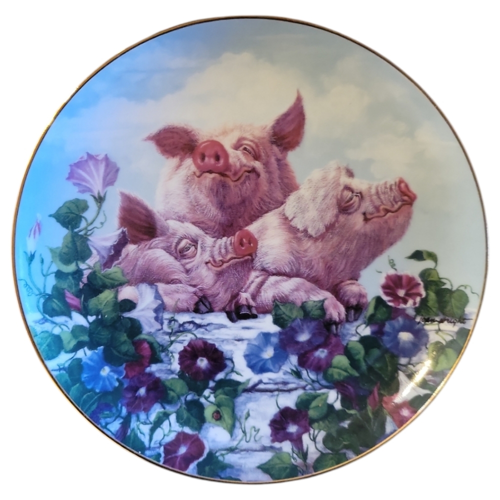 Vtg 97 Hamming It Up Joan Wright Pigs In Bloom Danbury Mint Collector Plate Gold